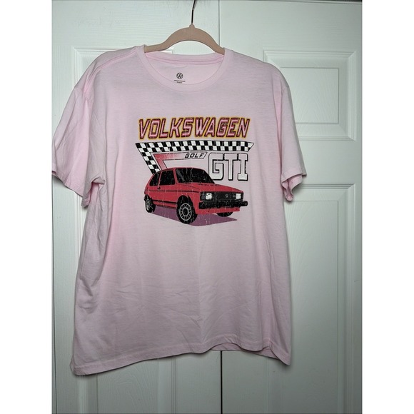Volkswagen Golf GTI Graphic Tee Womens Size L Pink Racing Car Cotton T-Shirt